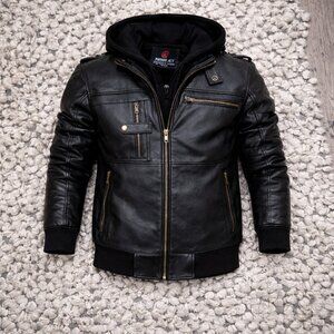 RIDERACT® Leather Jacket With hood